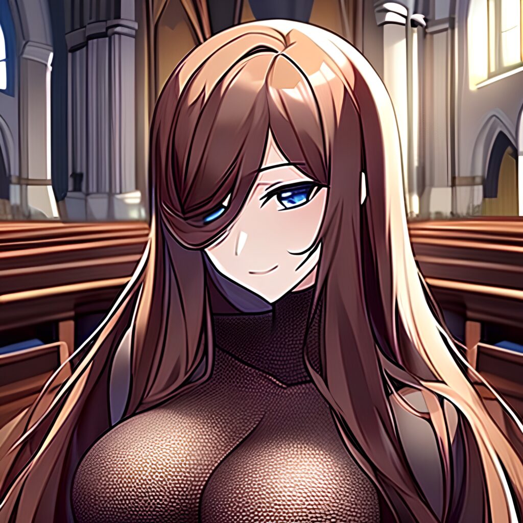 brunette church woman fishnet messy hair long hair 