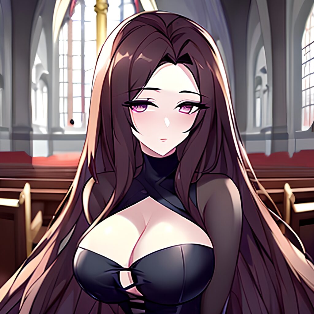 brunette church woman fishnet messy hair long hair 