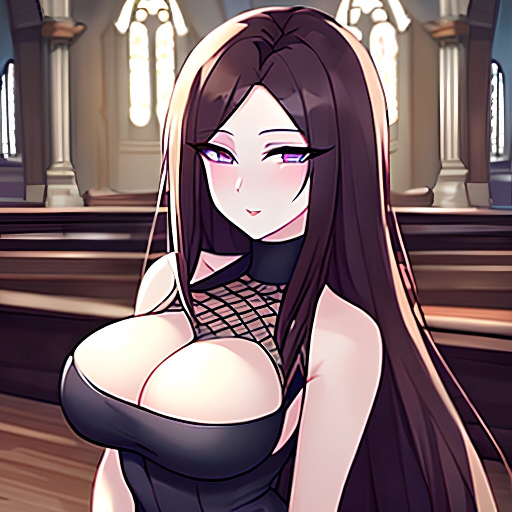 brunette church woman messy hair fishnet long hair 