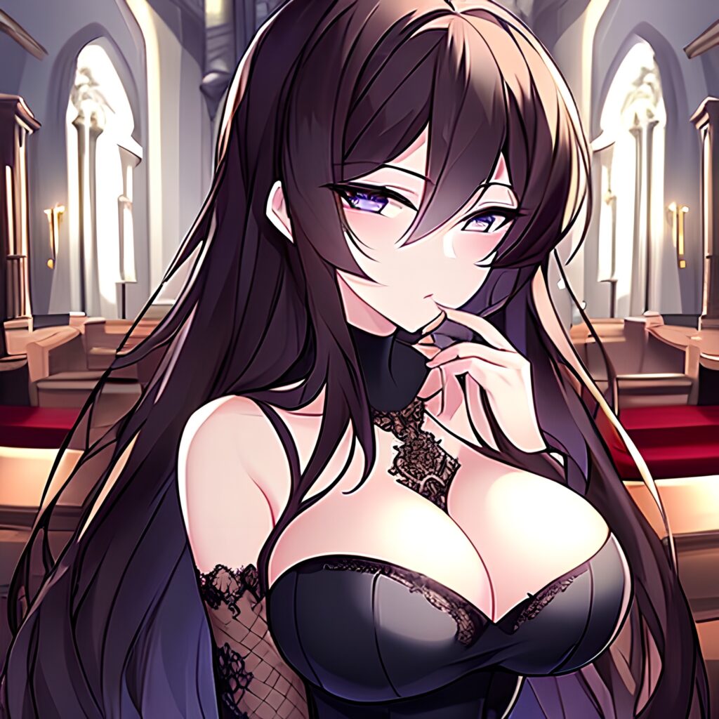 brunette church woman messy hair fishnet long hair 