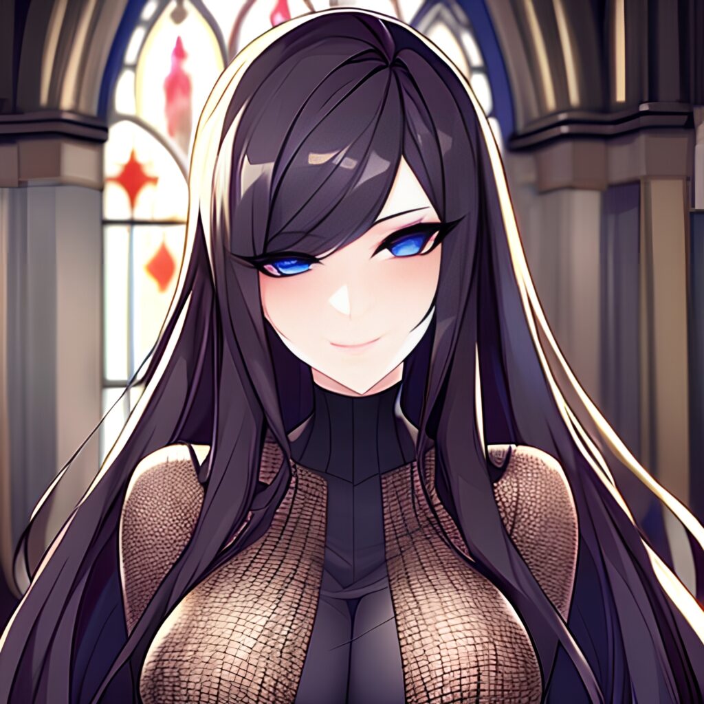 brunette fishnet church long hair messy hair woman 