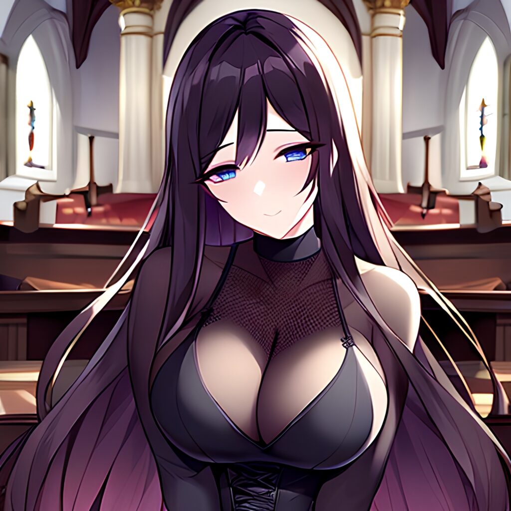 brunette fishnet church long hair messy hair woman 