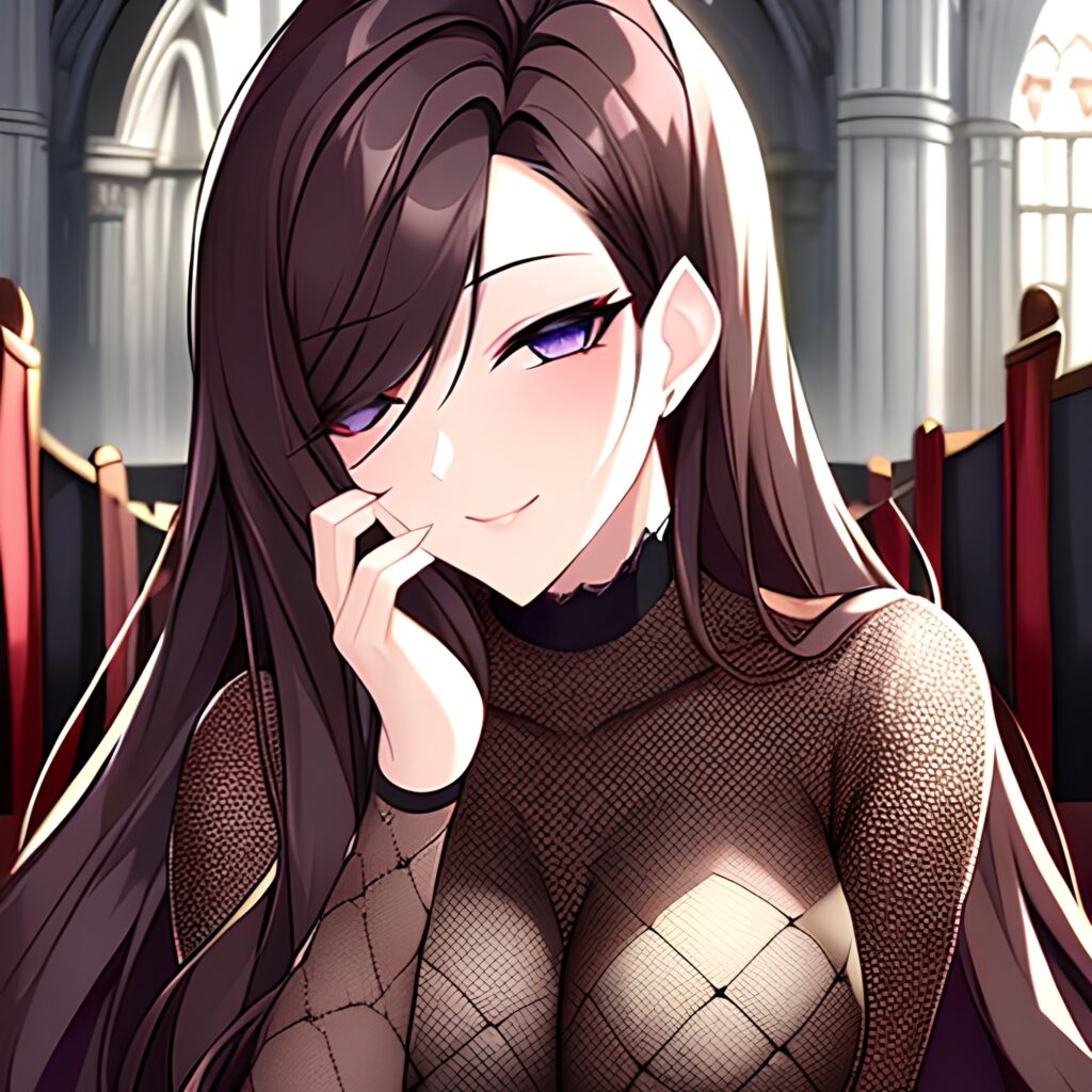 brunette fishnet church long hair messy hair woman