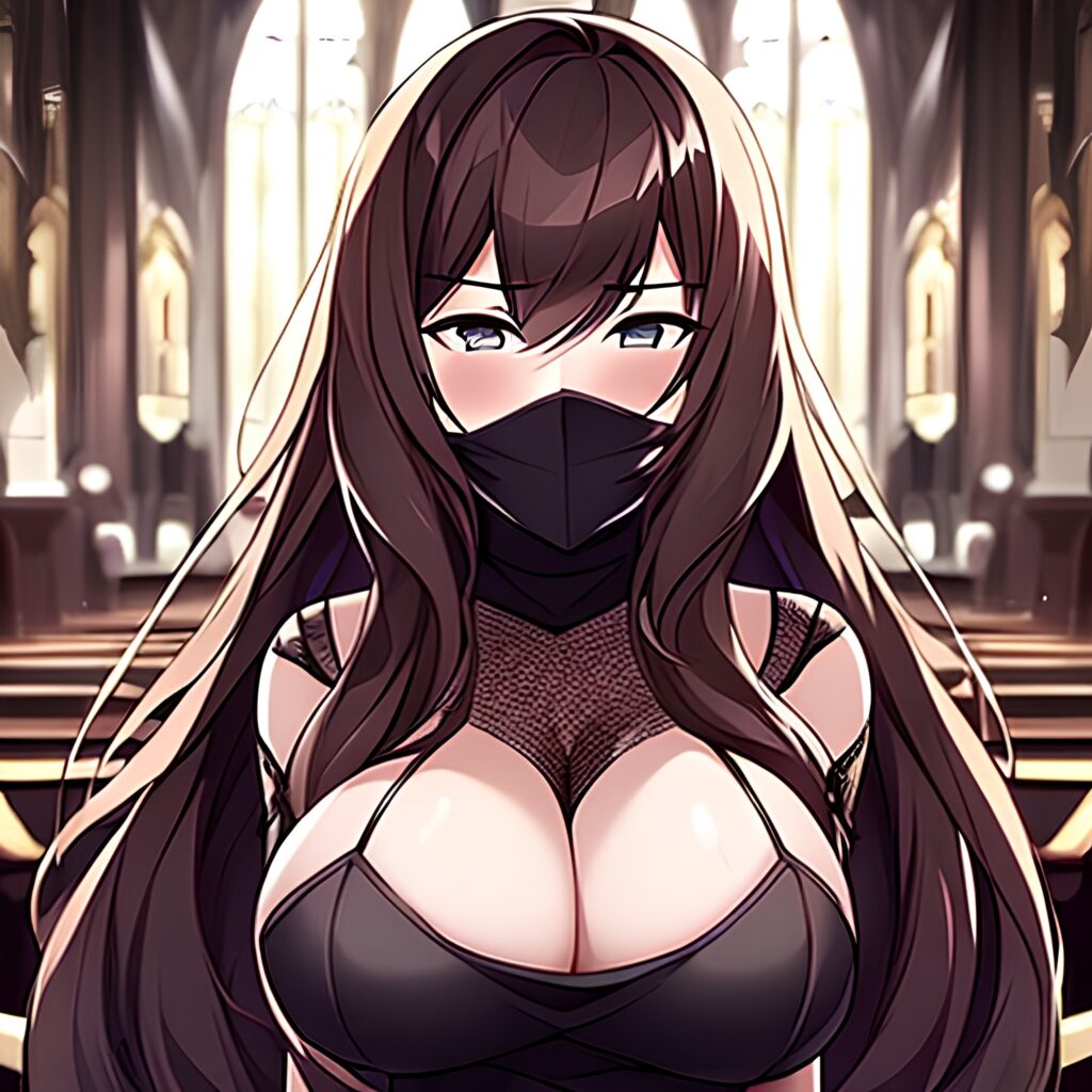 brunette fishnet church long hair messy hair woman 