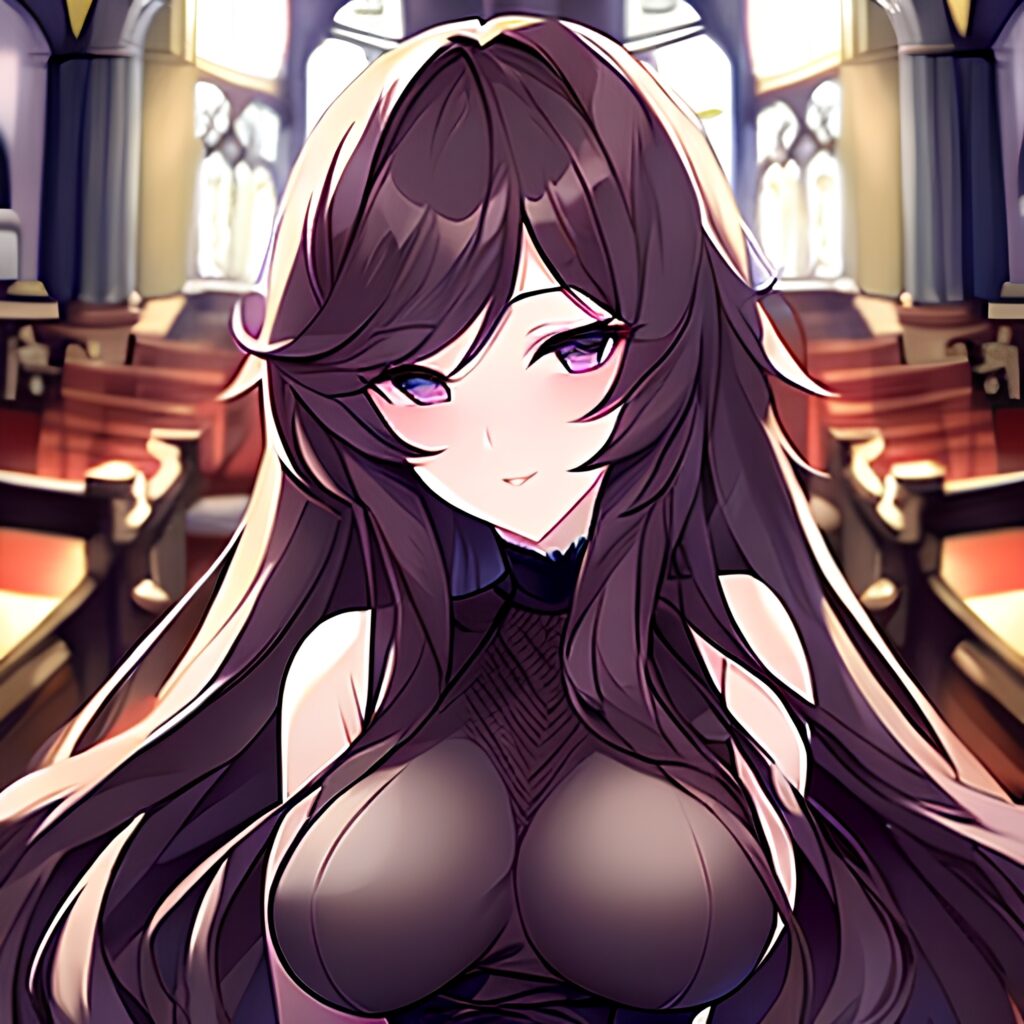 brunette fishnet church messy hair long hair woman 