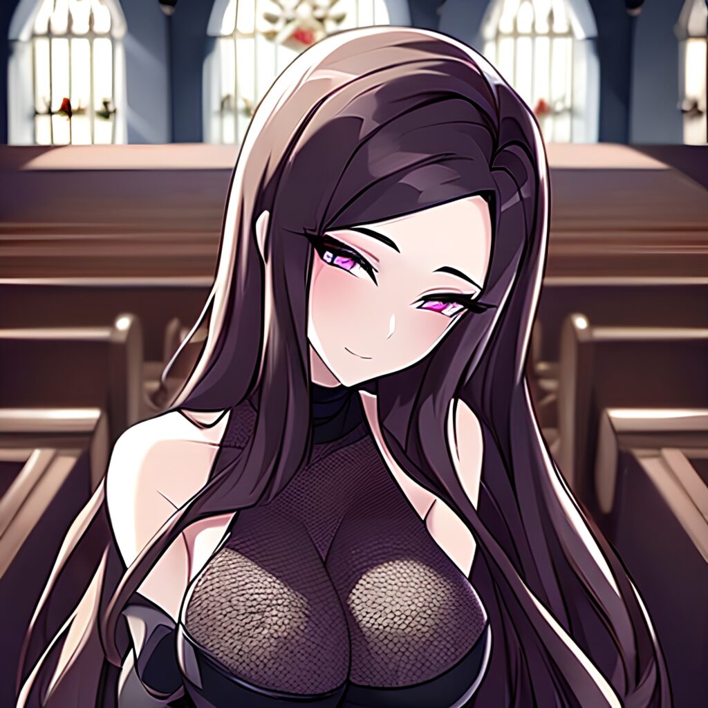 brunette fishnet church messy hair woman long hair 