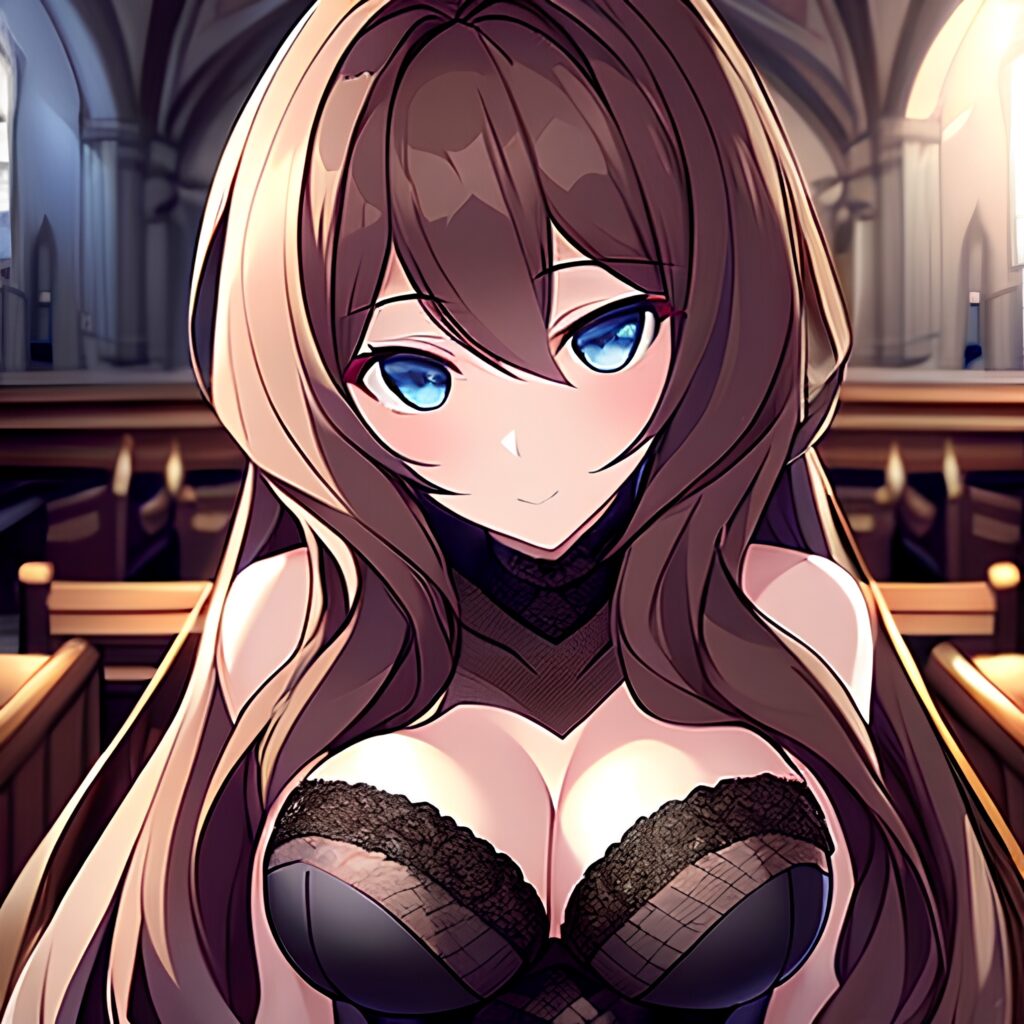 brunette fishnet church messy hair woman long hair 