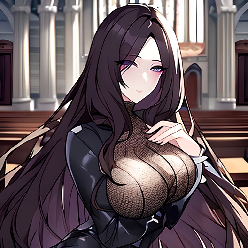 brunette fishnet church messy hair woman long hair