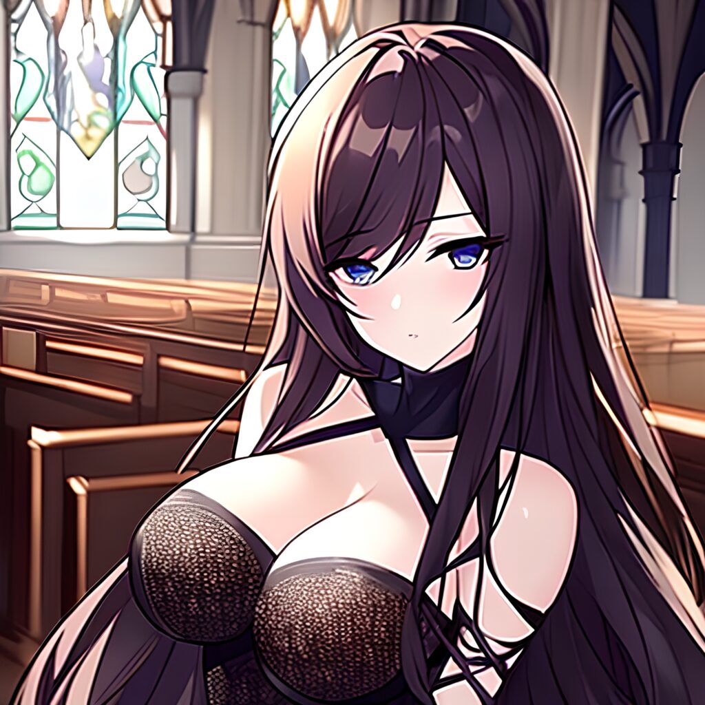 brunette fishnet church messy hair woman long hair 