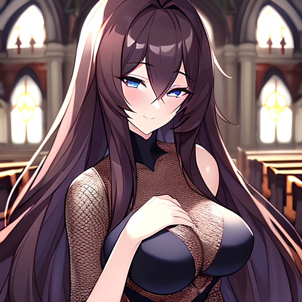 brunette fishnet church messy hair woman long hair 