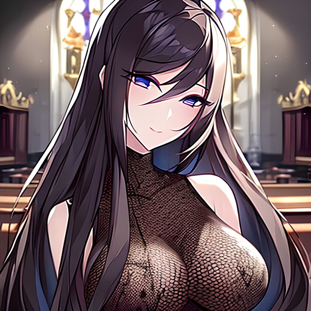 brunette fishnet long hair church messy hair woman 