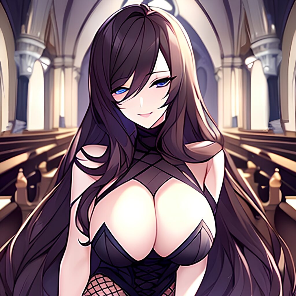 brunette fishnet long hair church woman messy hair 