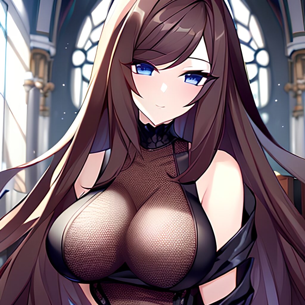 brunette fishnet long hair church woman messy hair 