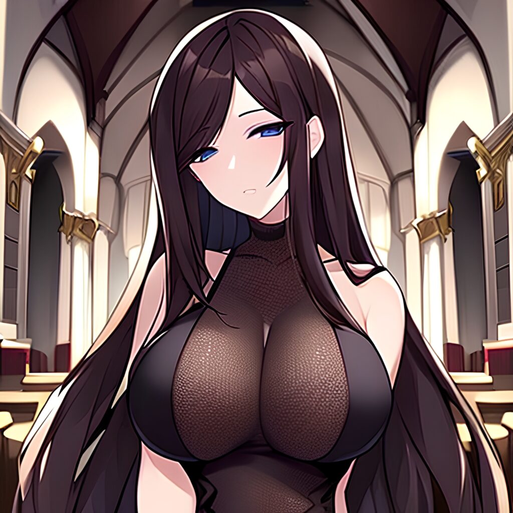 brunette fishnet long hair church woman messy hair 