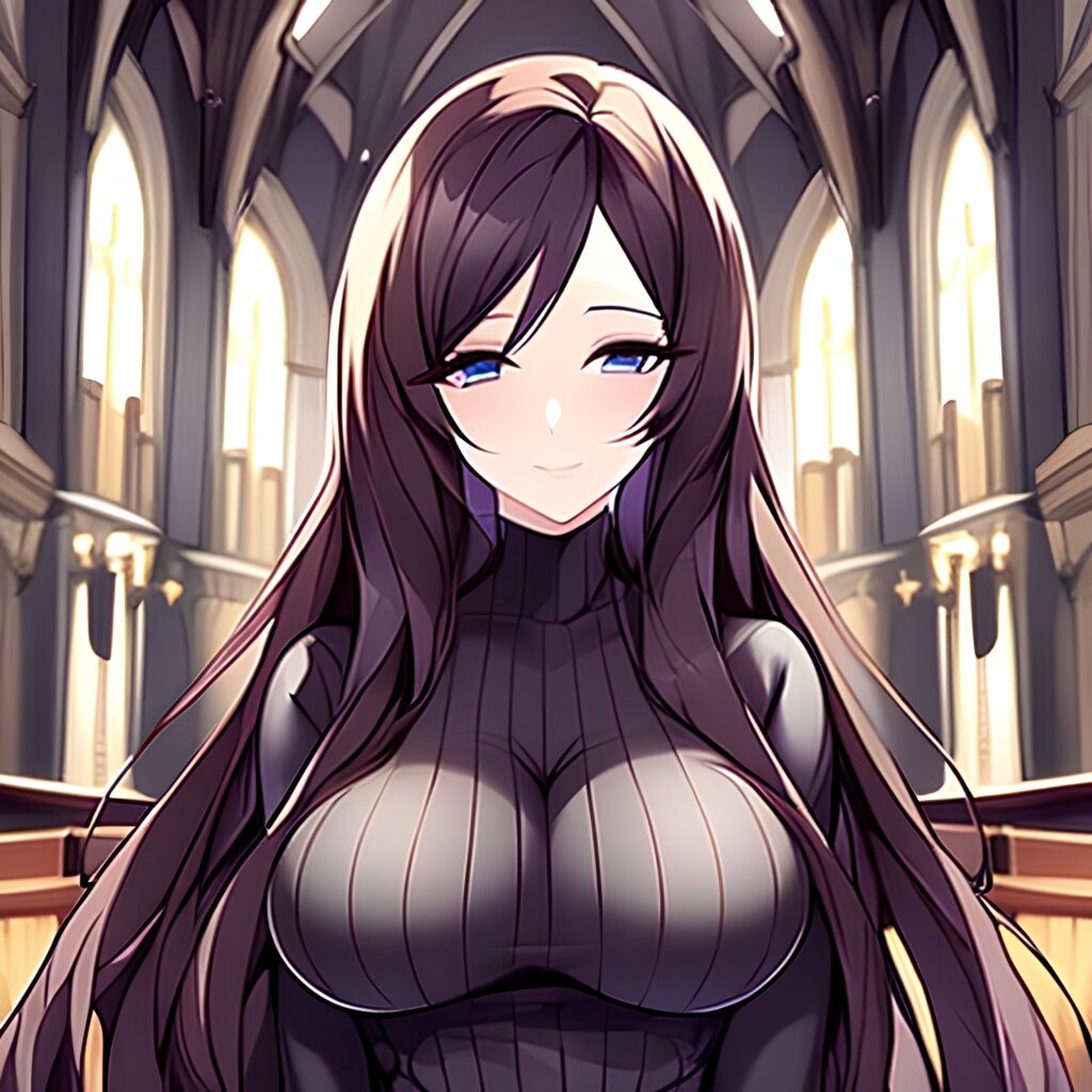 brunette fishnet long hair woman church messy hair