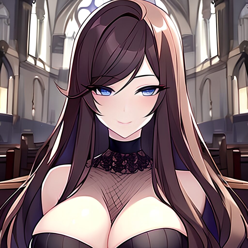 brunette fishnet long hair woman church messy hair 