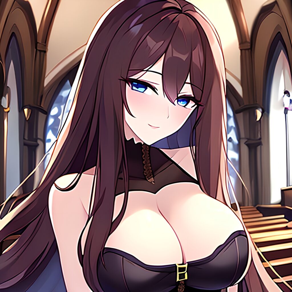 brunette fishnet long hair woman church messy hair 