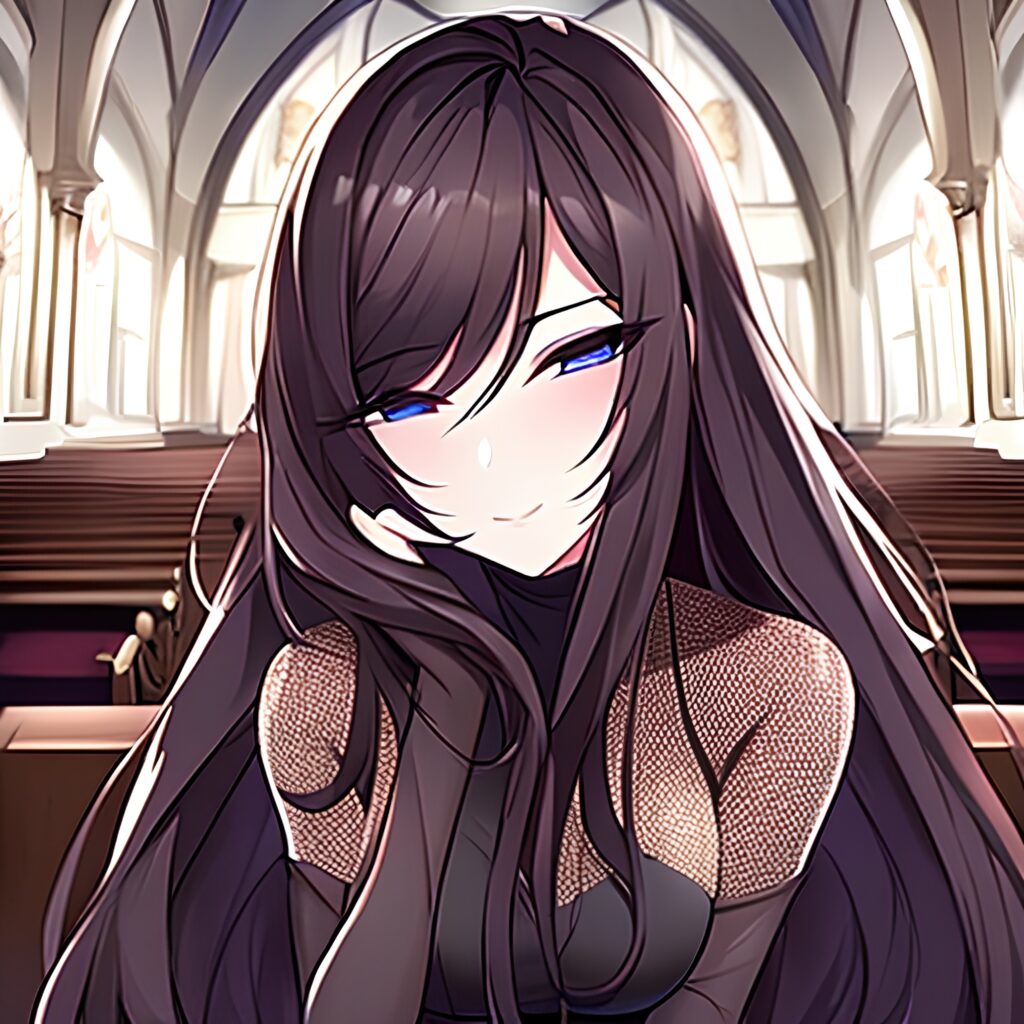 brunette fishnet messy hair church long hair woman 