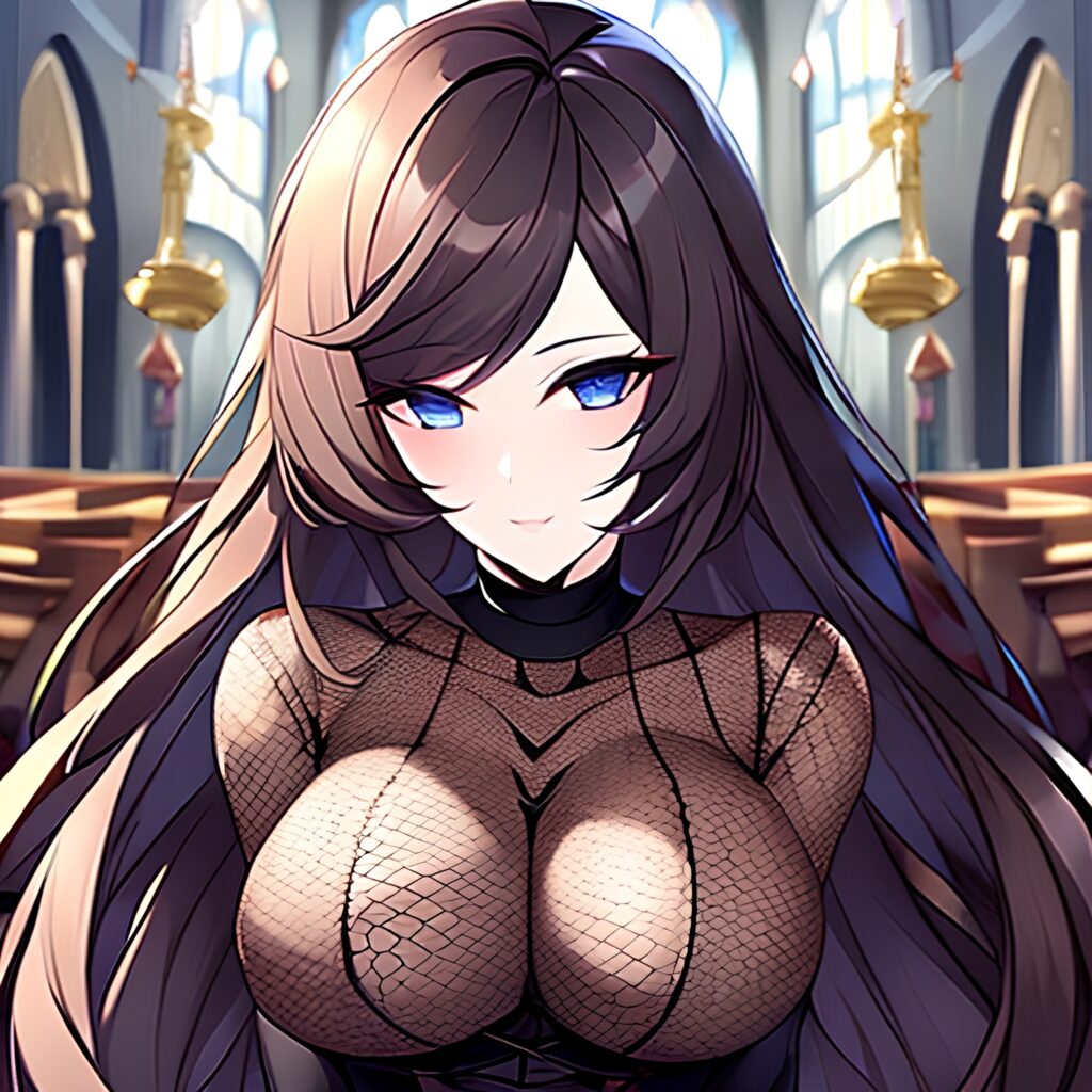 brunette fishnet messy hair church long hair woman 