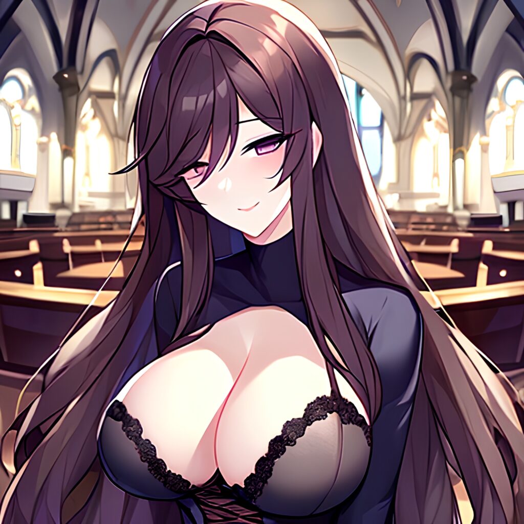 brunette fishnet messy hair church long hair woman