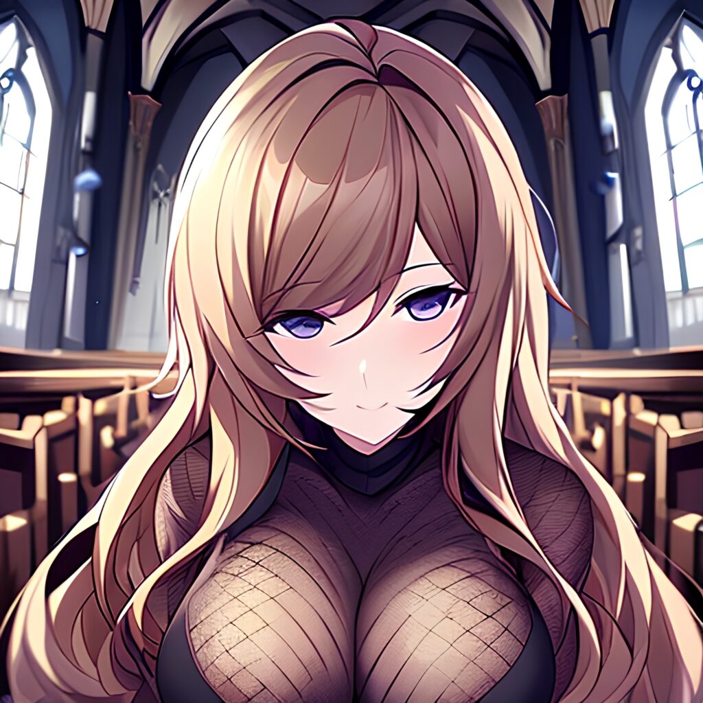 brunette fishnet messy hair church long hair woman 