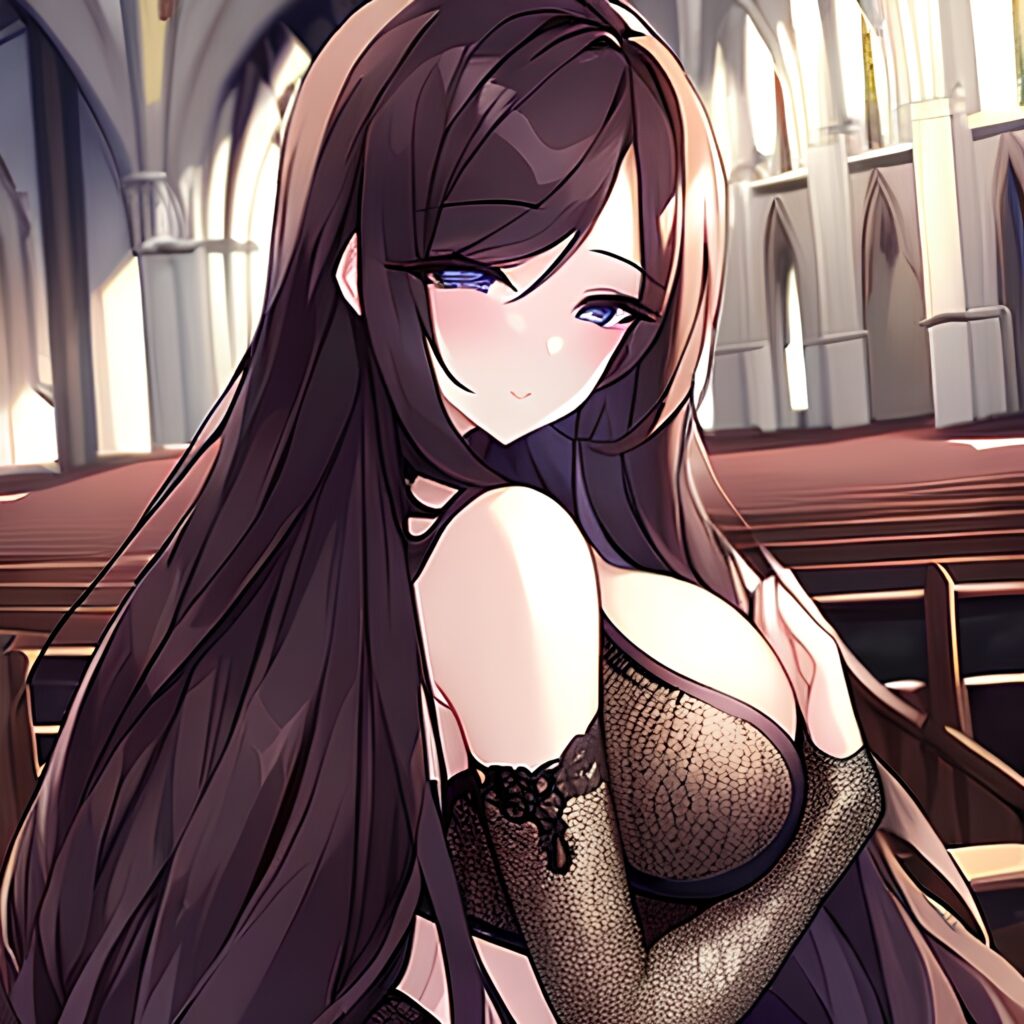 brunette fishnet messy hair church woman long hair 