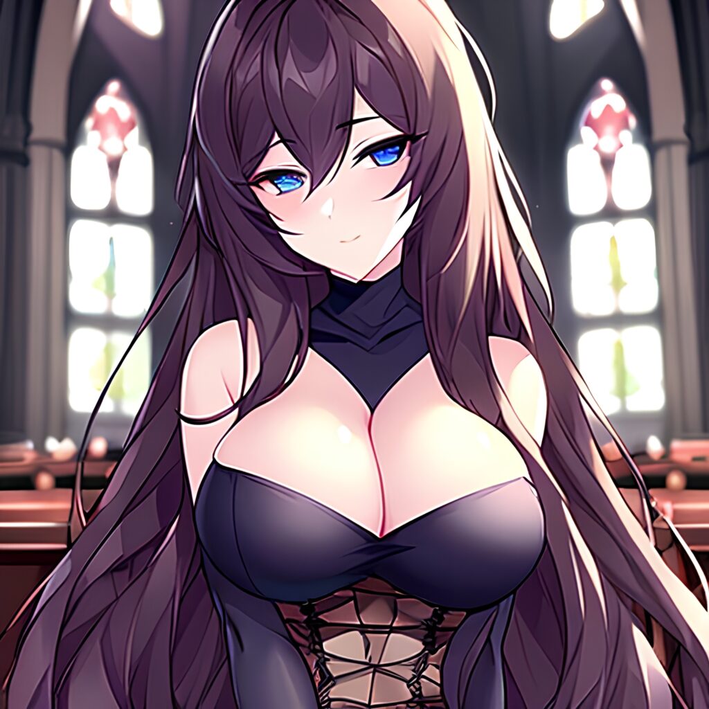 brunette fishnet messy hair church woman long hair 