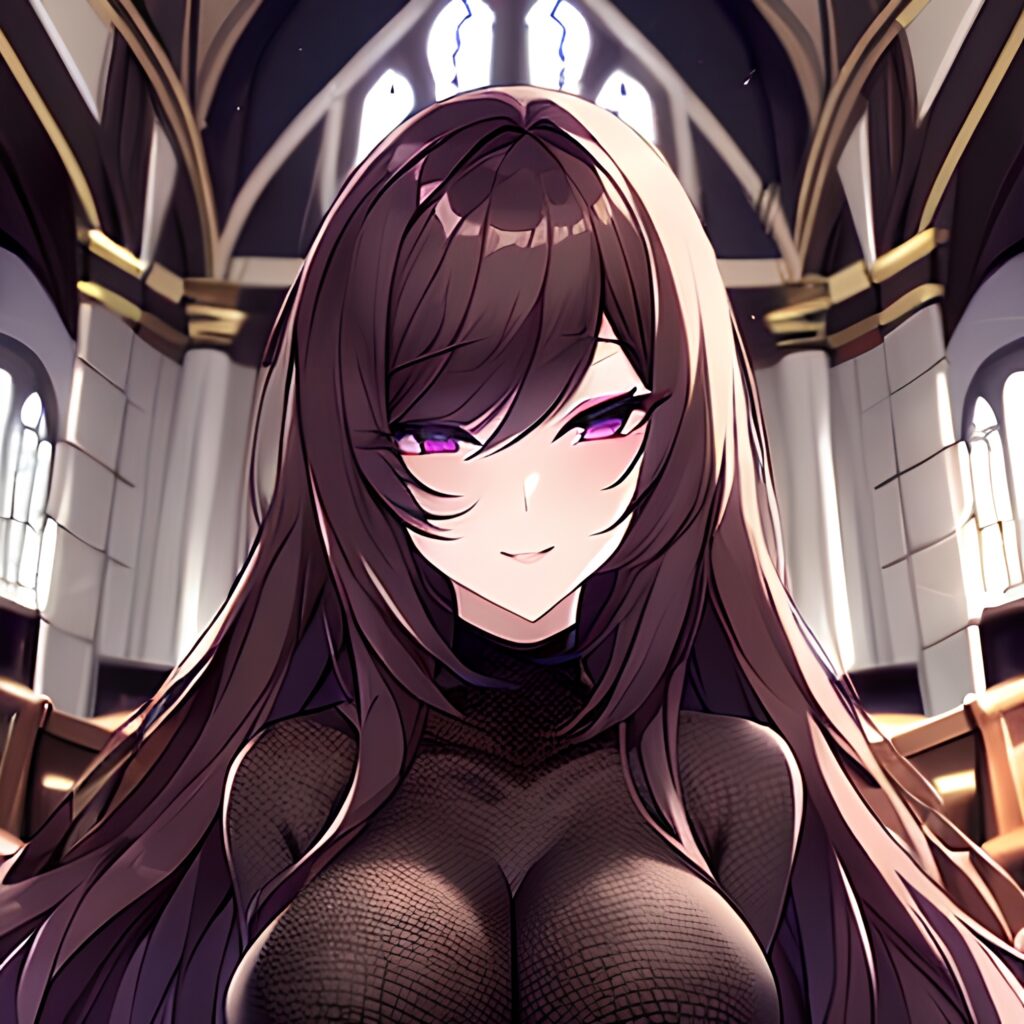 brunette fishnet messy hair church woman long hair 