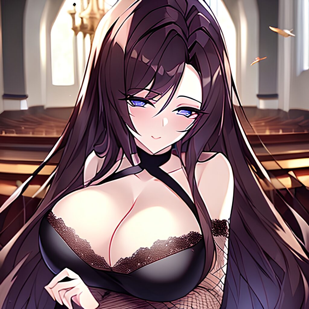 brunette fishnet messy hair church woman long hair 