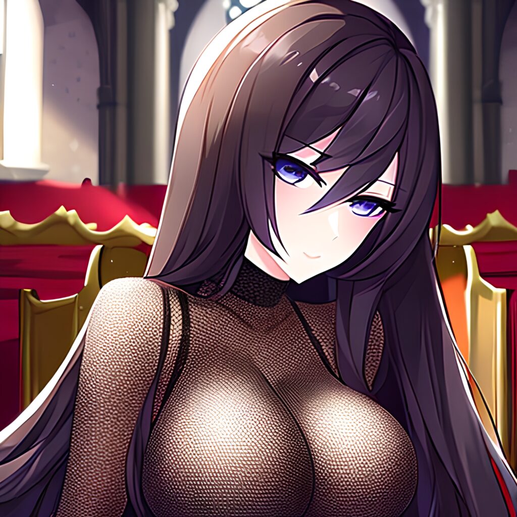 brunette fishnet messy hair church woman long hair 