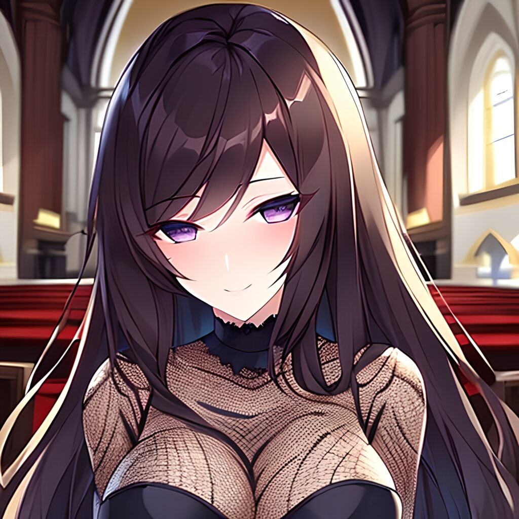 brunette fishnet messy hair long hair church woman