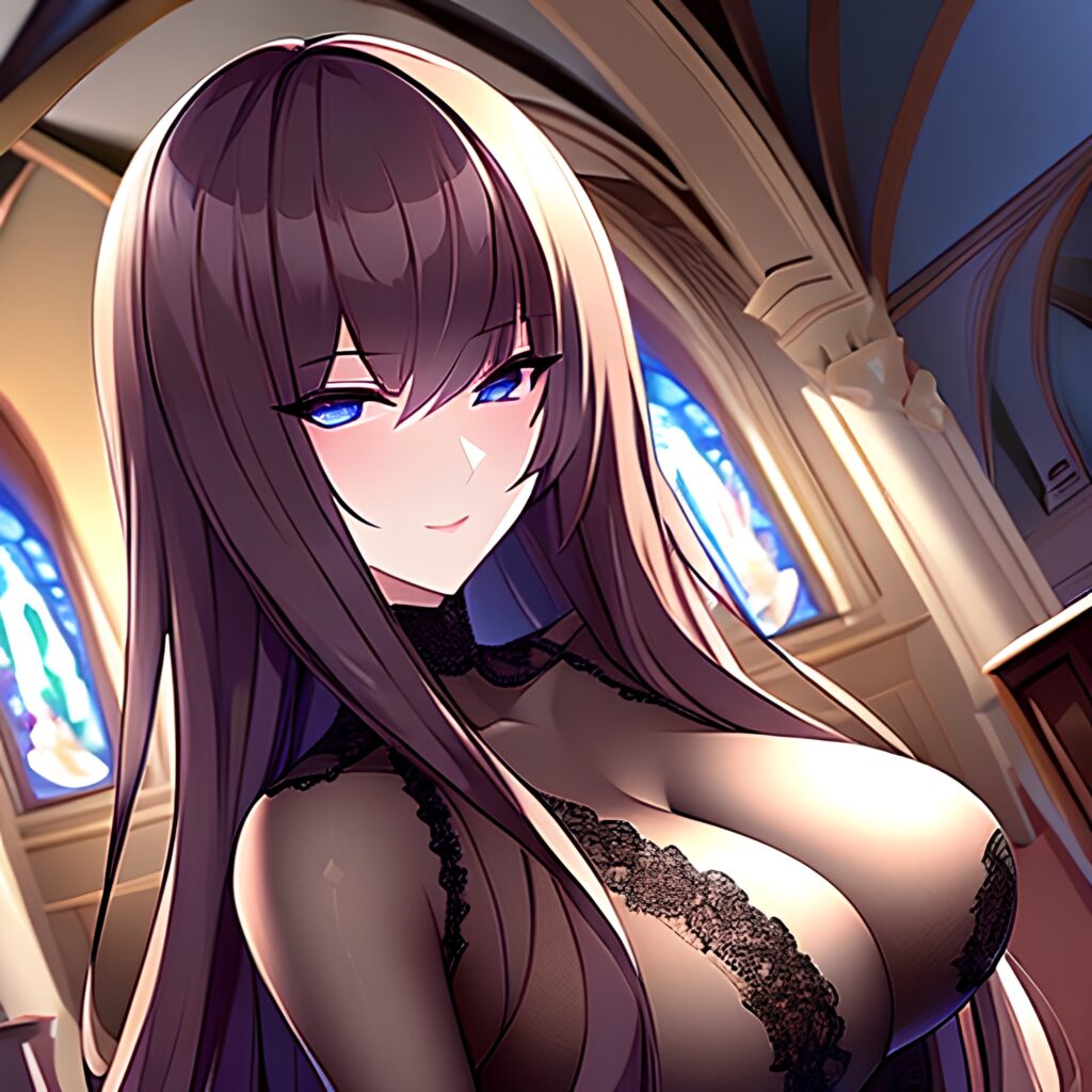 brunette fishnet messy hair long hair church woman 