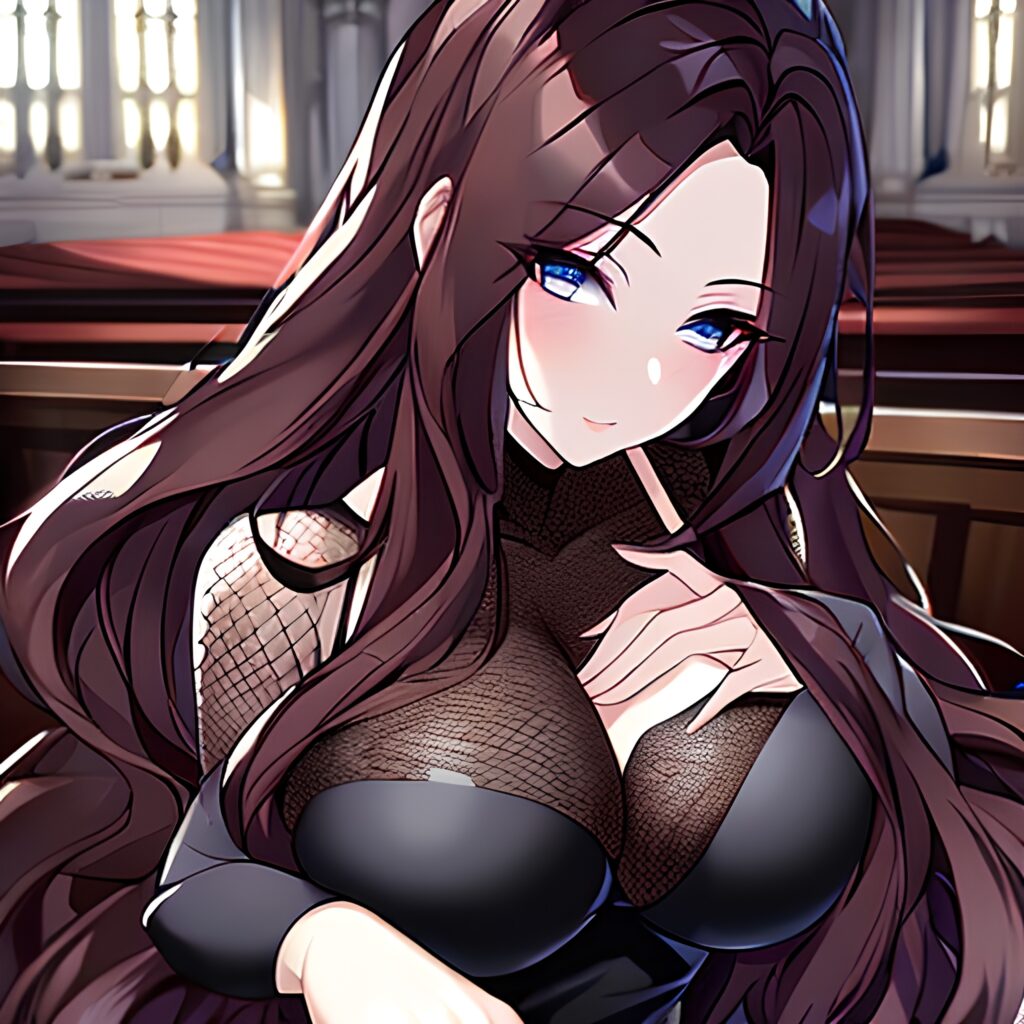 brunette fishnet messy hair long hair church woman 