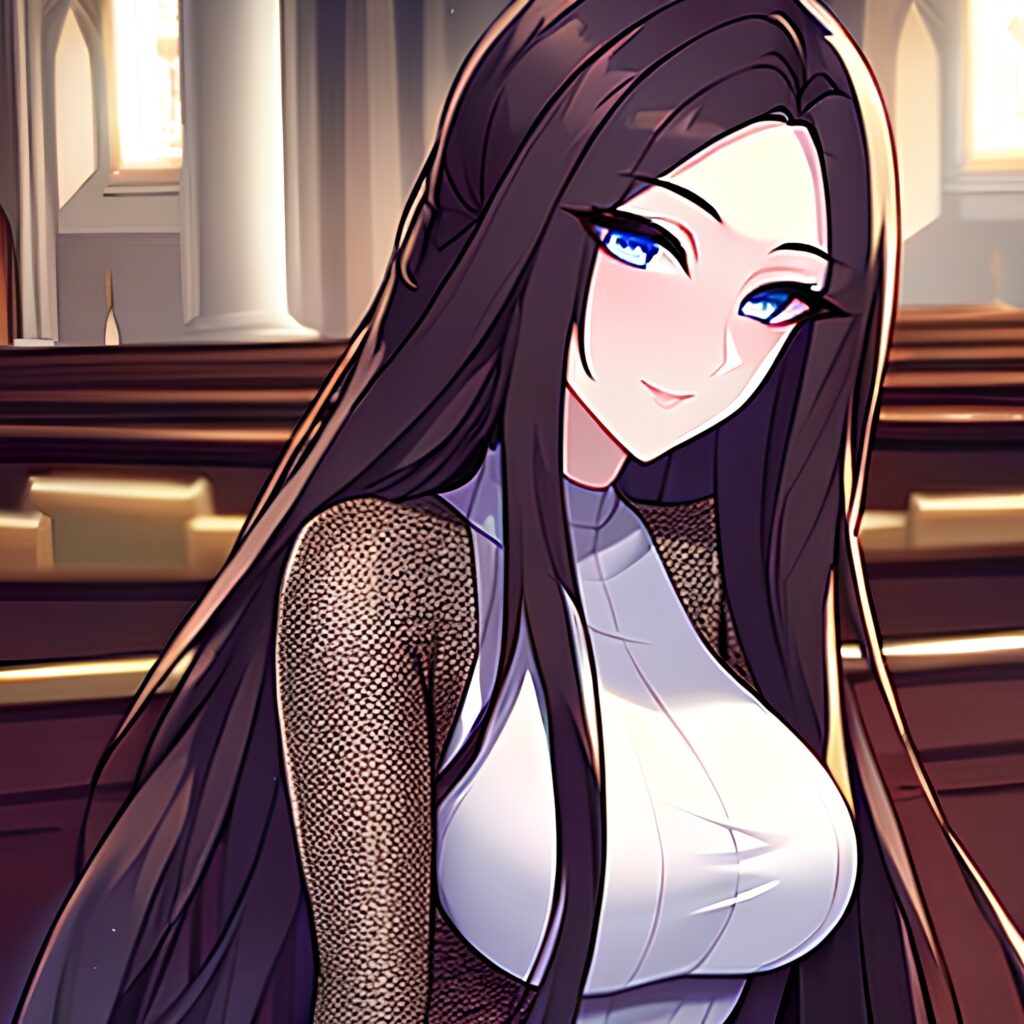 brunette fishnet messy hair long hair woman church 