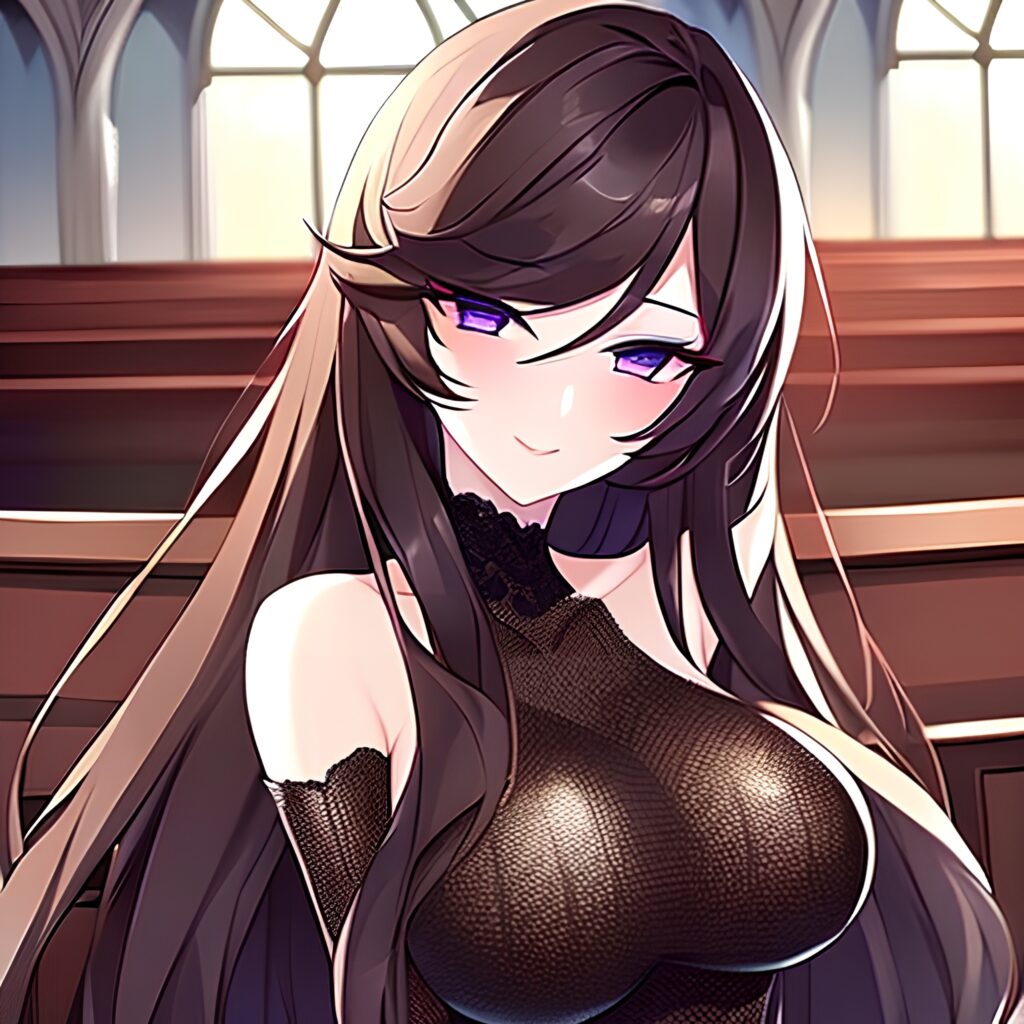 brunette fishnet messy hair long hair woman church 