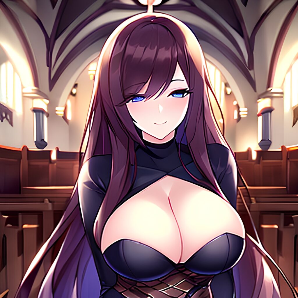 brunette fishnet messy hair long hair woman church 