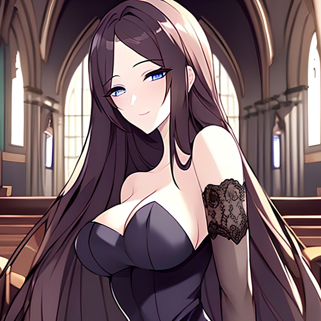 brunette fishnet messy hair long hair woman church 