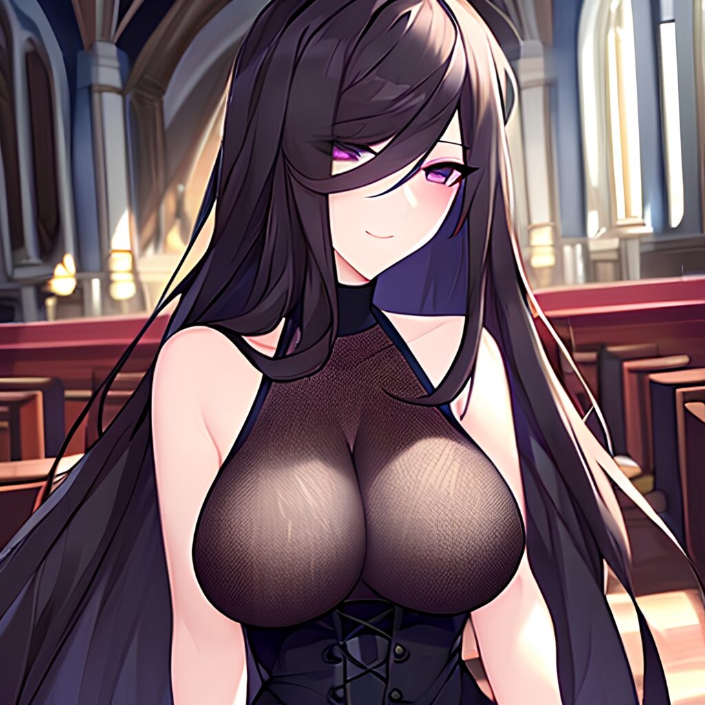 brunette fishnet messy hair woman church long hair 