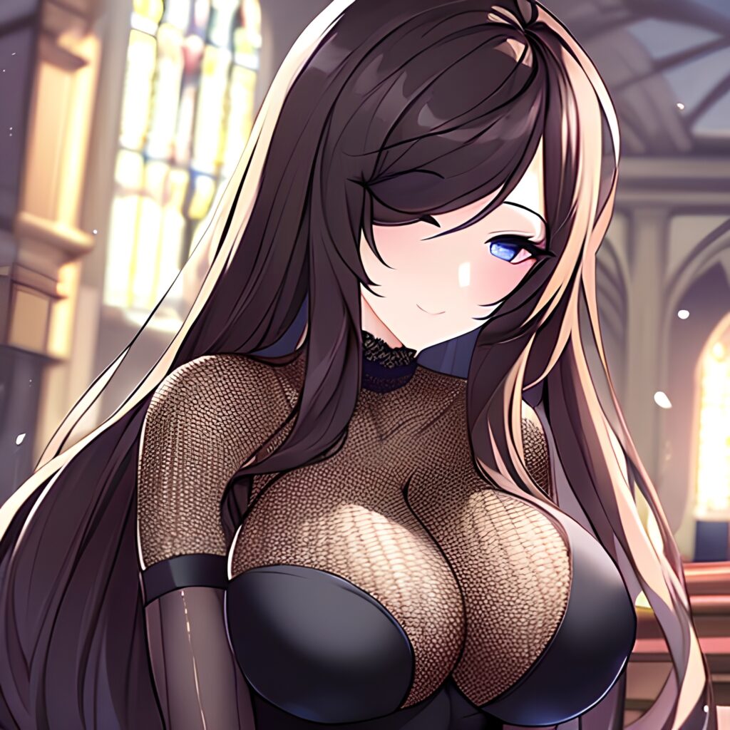 brunette fishnet messy hair woman church long hair 