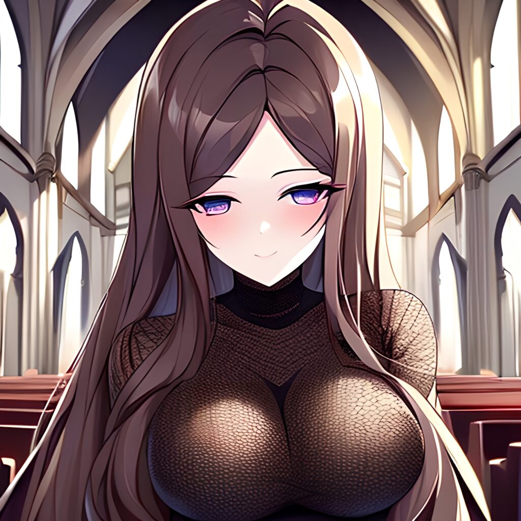 brunette fishnet messy hair woman church long hair 