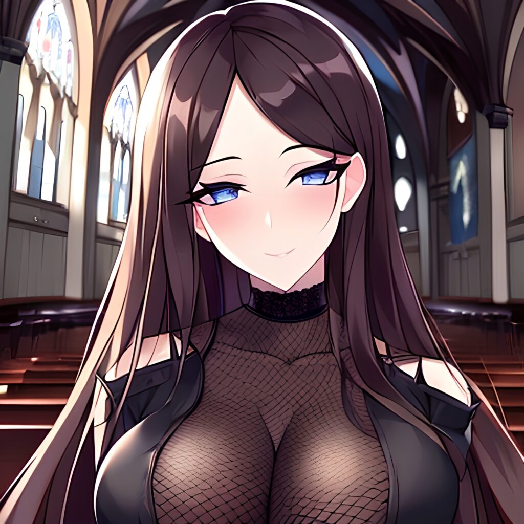 brunette fishnet messy hair woman long hair church 