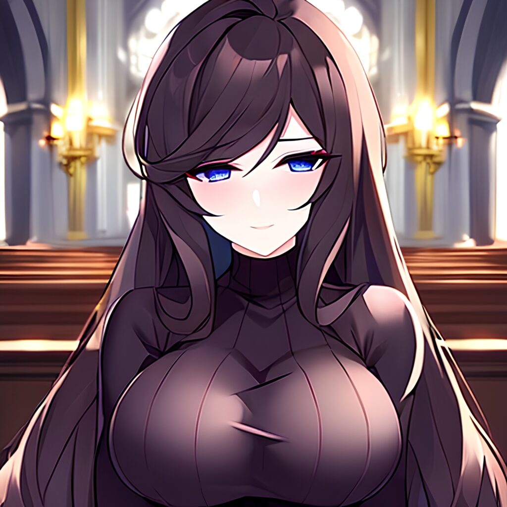 brunette fishnet woman messy hair church long hair 