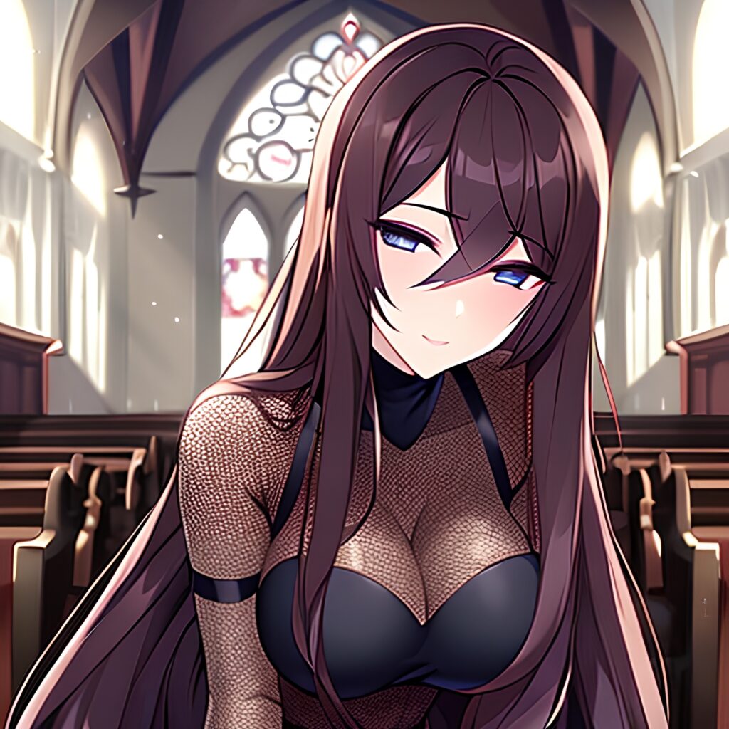 brunette long hair church fishnet messy hair woman 