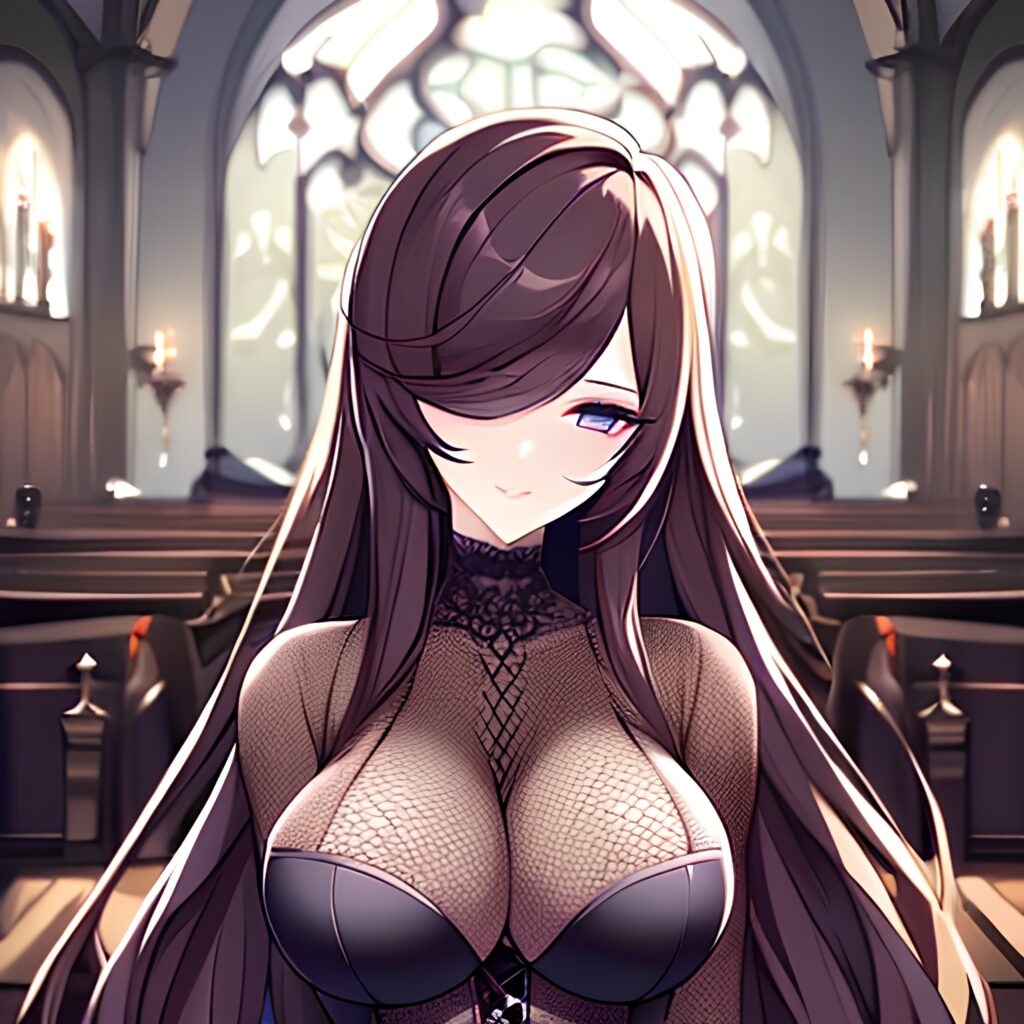 brunette long hair church fishnet messy hair woman 