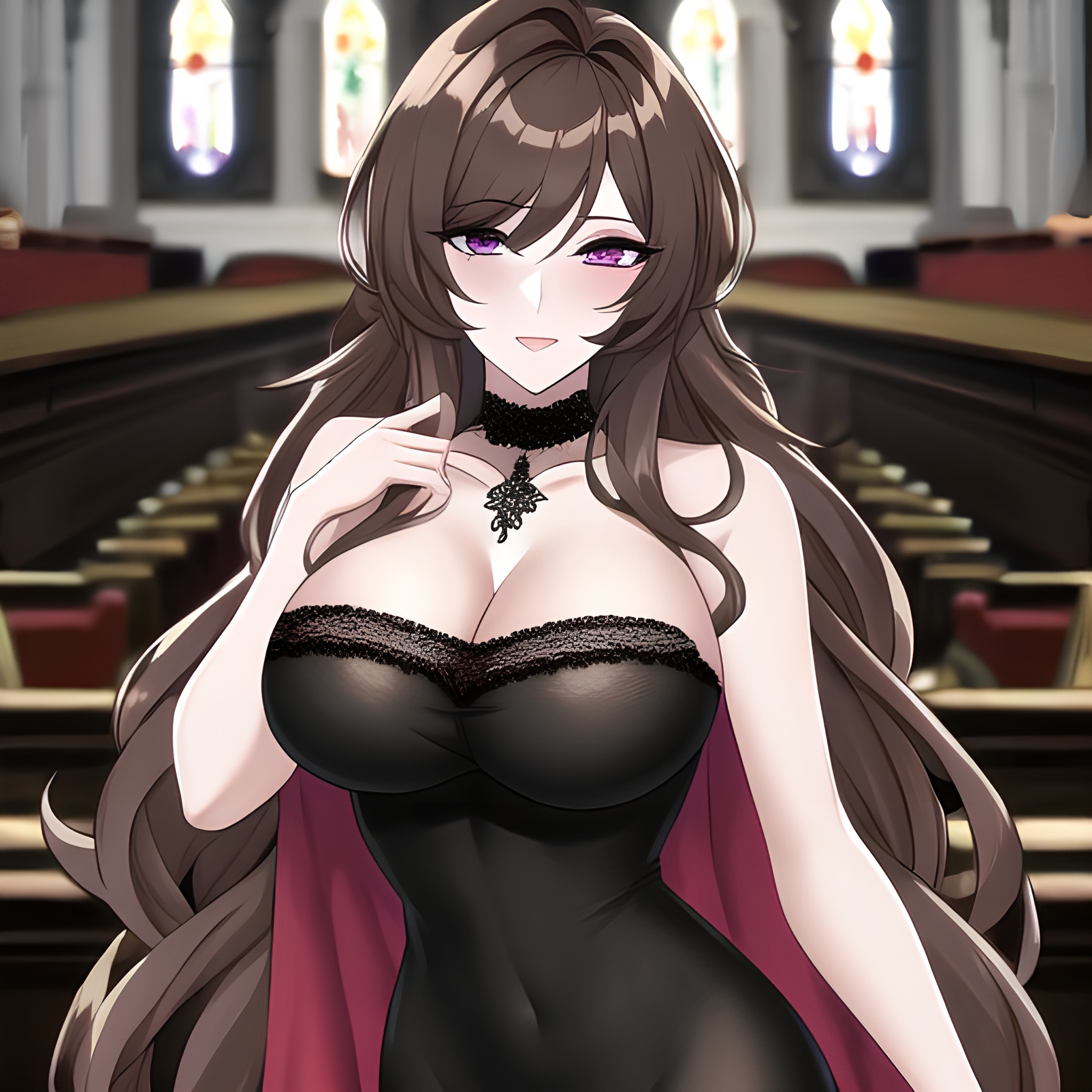 brunette long hair church fishnet messy hair woman 