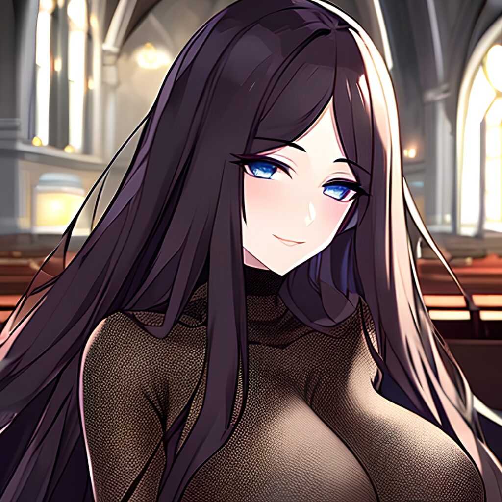 brunette long hair church fishnet messy hair woman