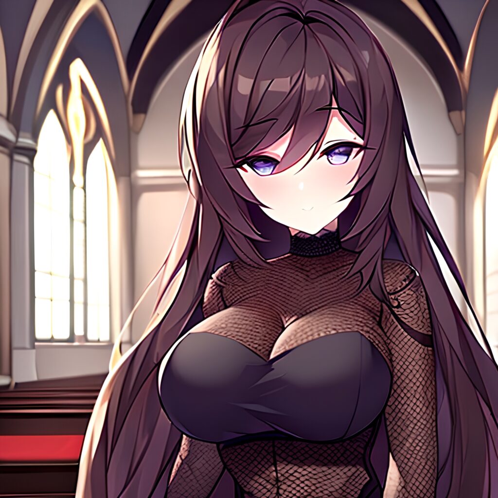 brunette long hair church fishnet messy hair woman 