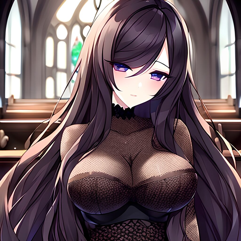 brunette long hair church fishnet messy hair woman 