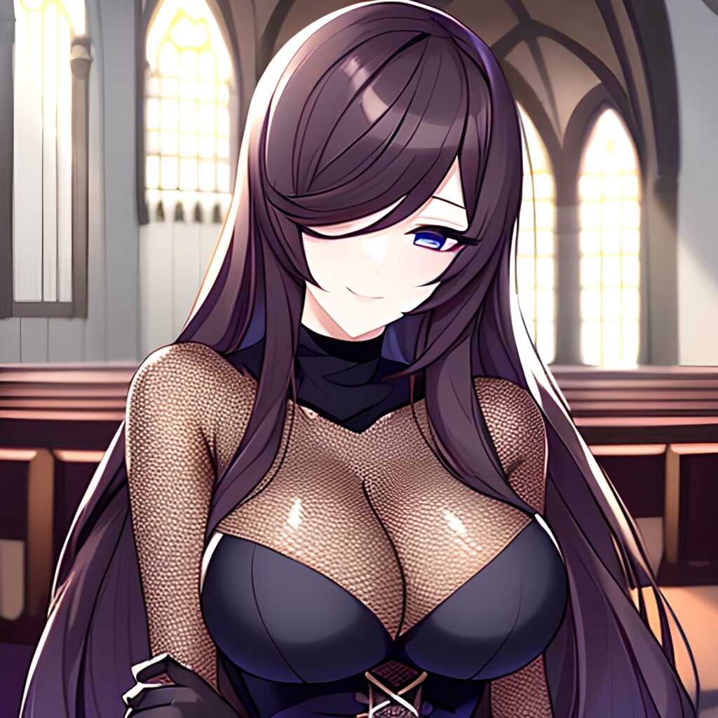 brunette long hair church fishnet woman messy hair 