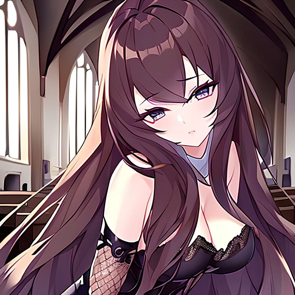 brunette long hair church fishnet woman messy hair 